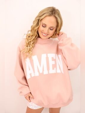 Soft Pink Graphic Oversized Sweatshirt - AMEN